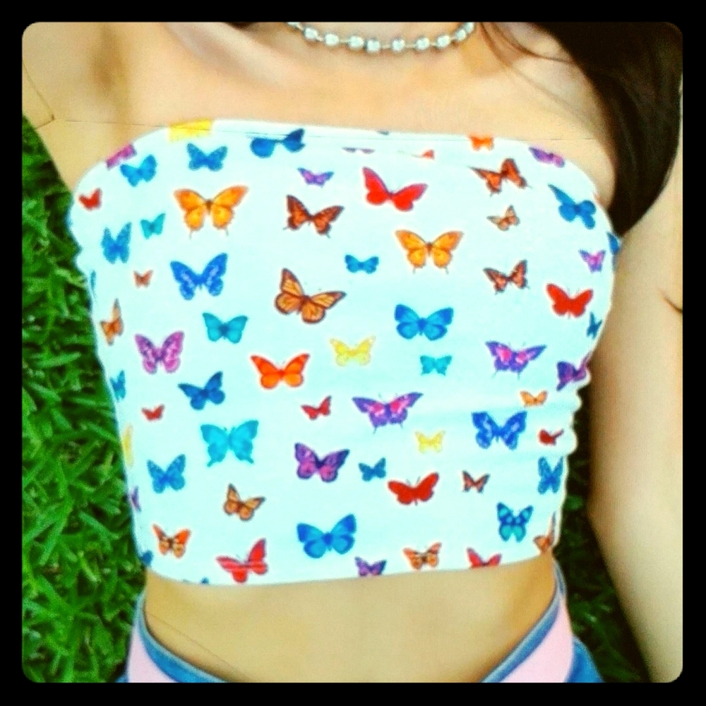Colorful Buttterfly Strapless cropped Top